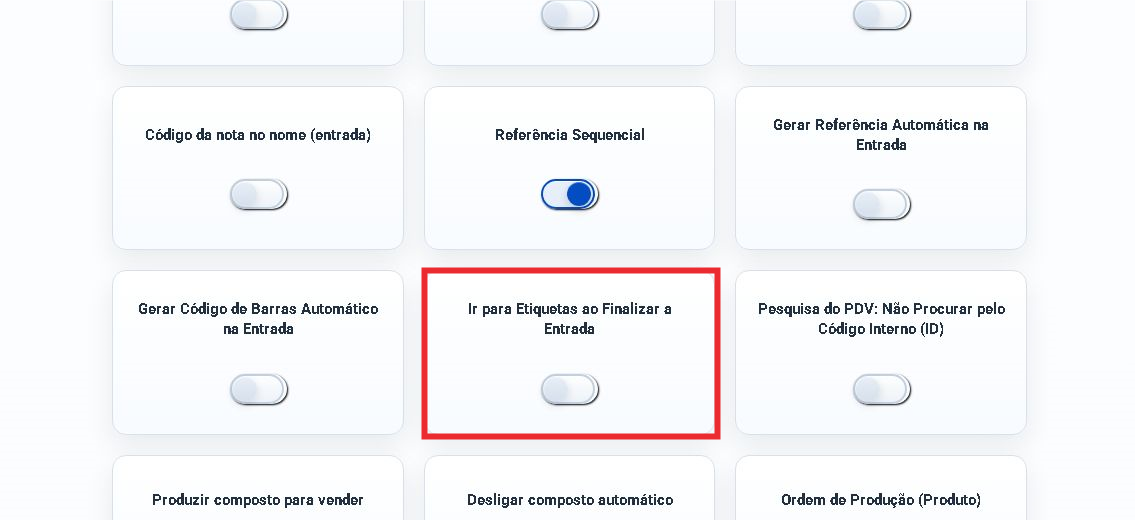 Opção Ir para Etiquetas ao Finalizar a Entrada destacada nas configurações do C Controle
