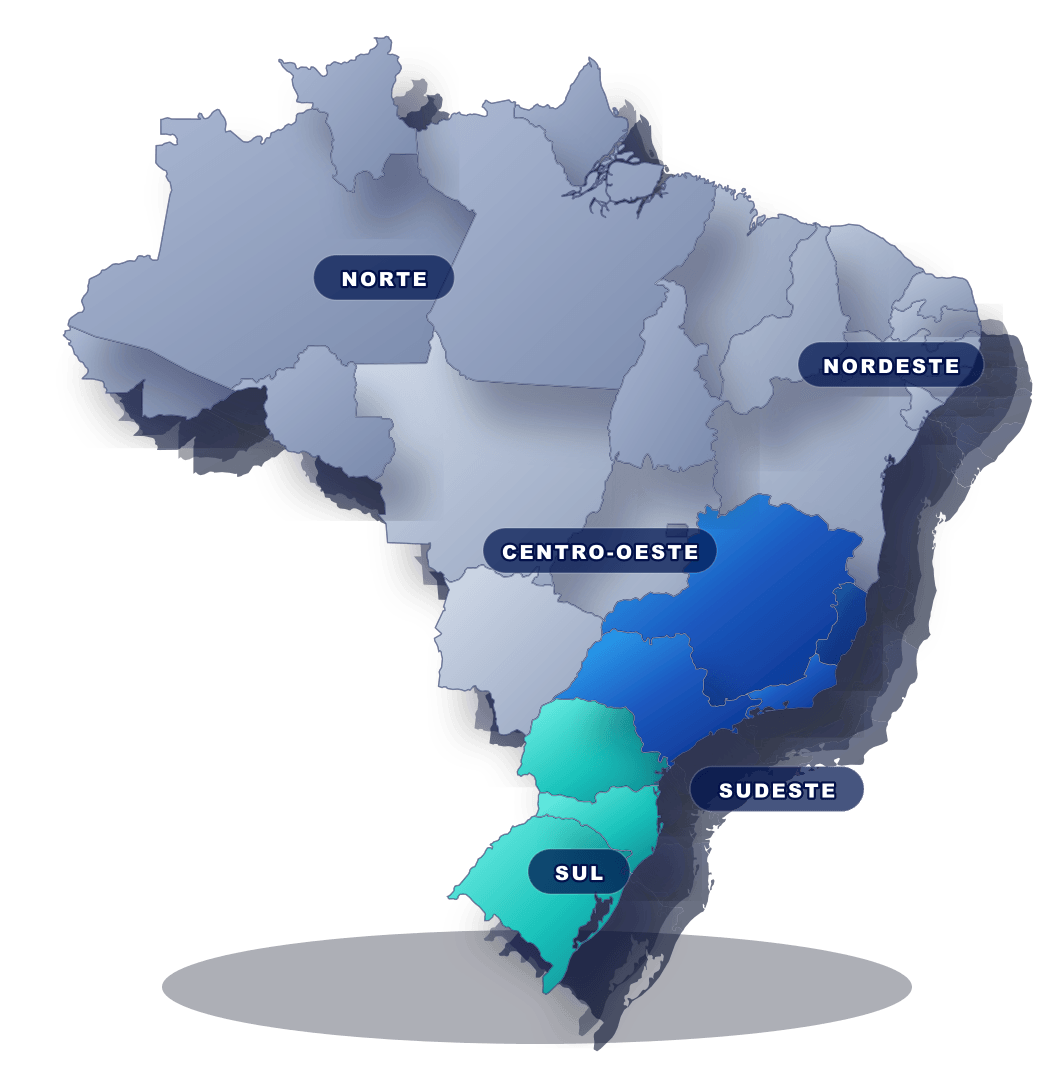 Mapa 3D do Brasil com regiões e cobertura nacional do C Controle