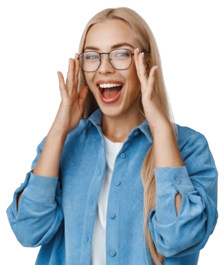 Mulher usando óculos ilustrando o módulo Ótica