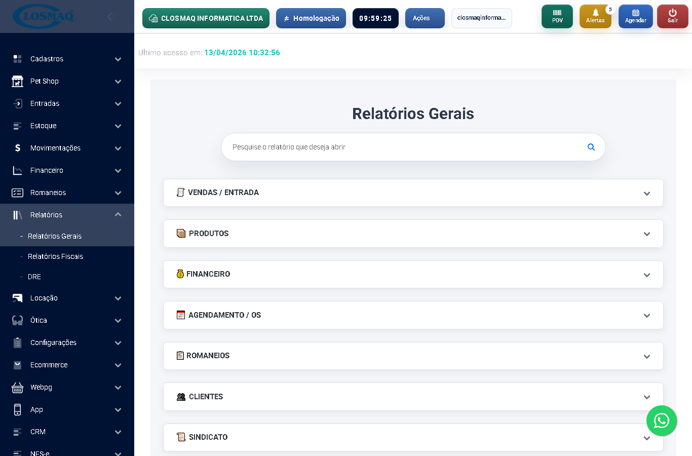 Tela do novo layout de relatórios do C Controle