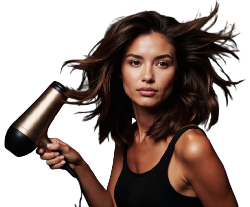 Mulher com secador ilustrando o módulo Salão e Estética